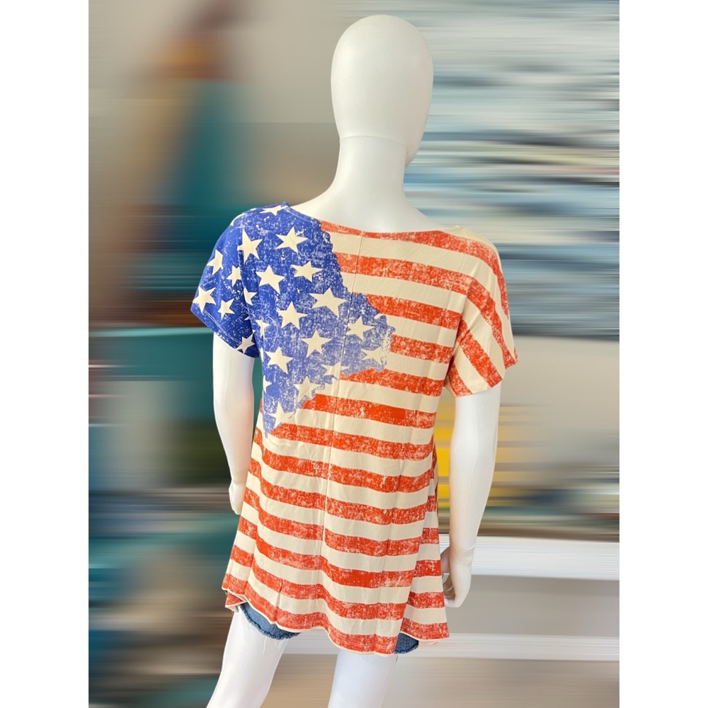 MAZIK American Flag ribbed asymmetrical tee S M L - Picture 4 of 7